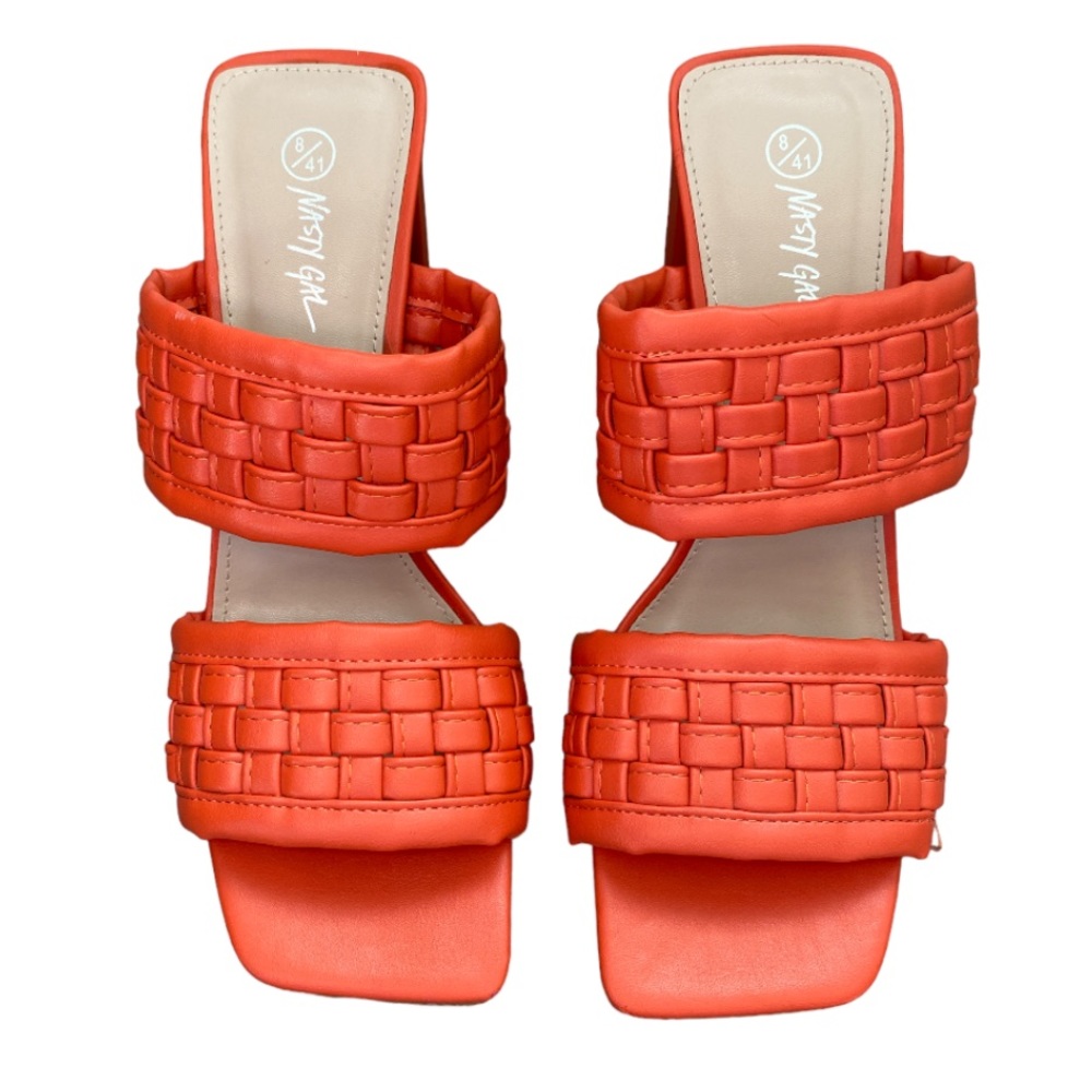 NEW! Nasty Gal Sandals Braided Design 3” Block Heel Square Toe Orange Size 10